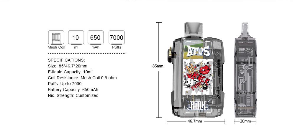 DE012 New Mexico NM USA 7000 Puffs Disposable Vapes with rechargeable and adjustable airflow ATVS Vape