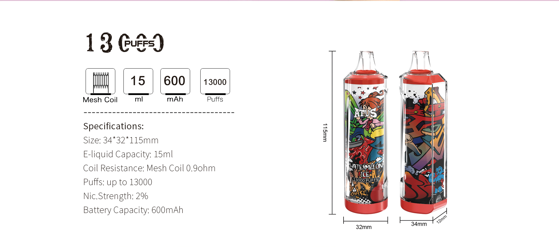 DE018 New Mexico NM USA 13000 Puffs Disposable Vape with rechargeable ATVS Vape