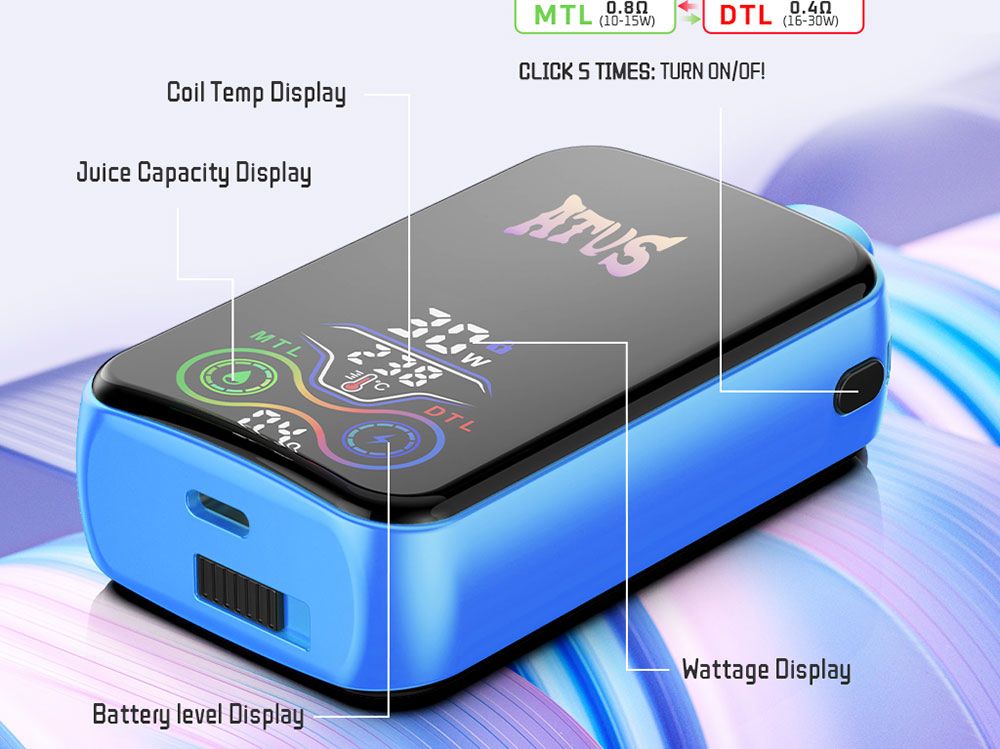 DE022 New Mexico NM USA 25000 Puffs Disposable Vape with Full screen rechargeable and adjustable airflow ATVS Vape