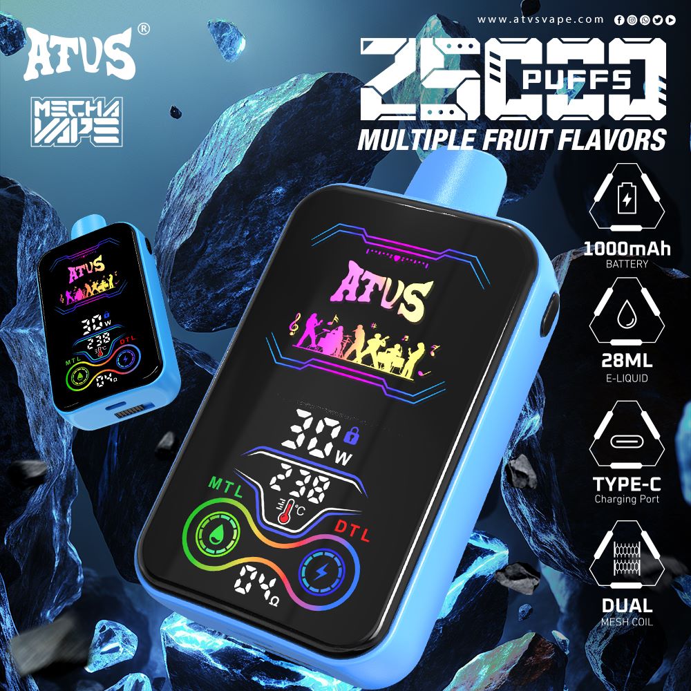 25000 Puffs Disposable Vape with Full screen rechargeable and adjustable airflow OEM ODM Factory Adjustable airflow 25K Puff Vape Dual Mesh Coil vape ATVS ATUS Disposable Vape vapers