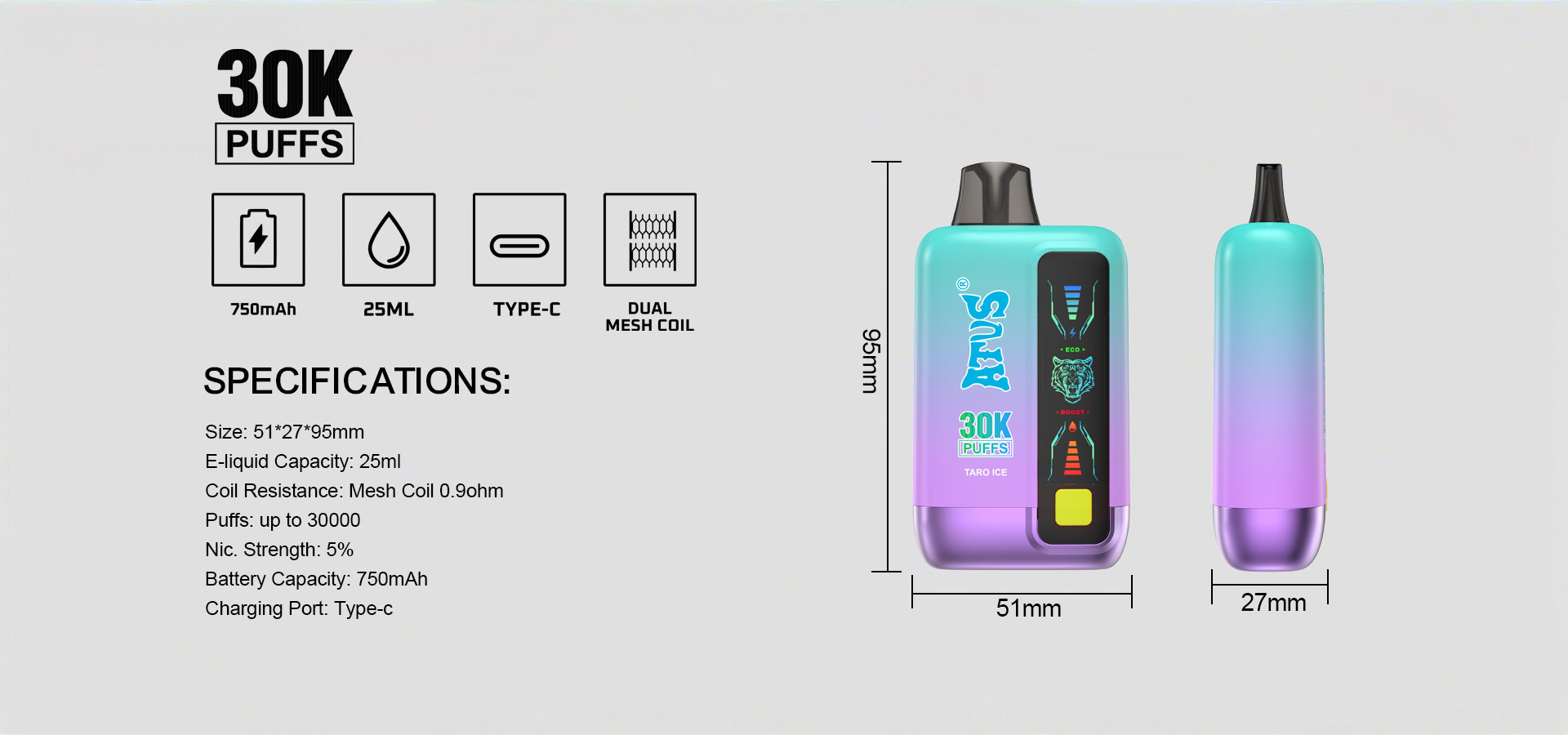 DE026 New Mexico NM USA 30000 Puffs Disposable Vape with LED display screen and adjustable airflow ATVS Vape