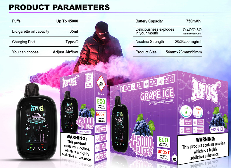 DE027 New Mexico NM USA 45000 Puffs Disposable Vape with rechargeable and adjustable airflow ATVS Vape